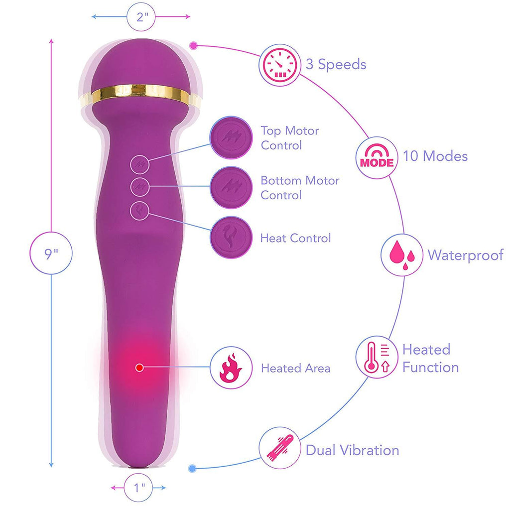 Lulu 10 Heated And Dual Sided Wand Massager 3 Speeds And 10 Vibration Mo