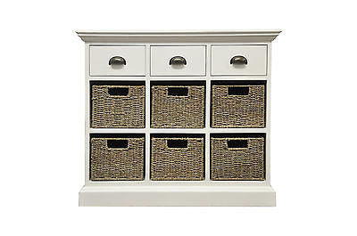 shabby chic 3 Drawer 6 Basket Unit Antique White storage chest of drawers