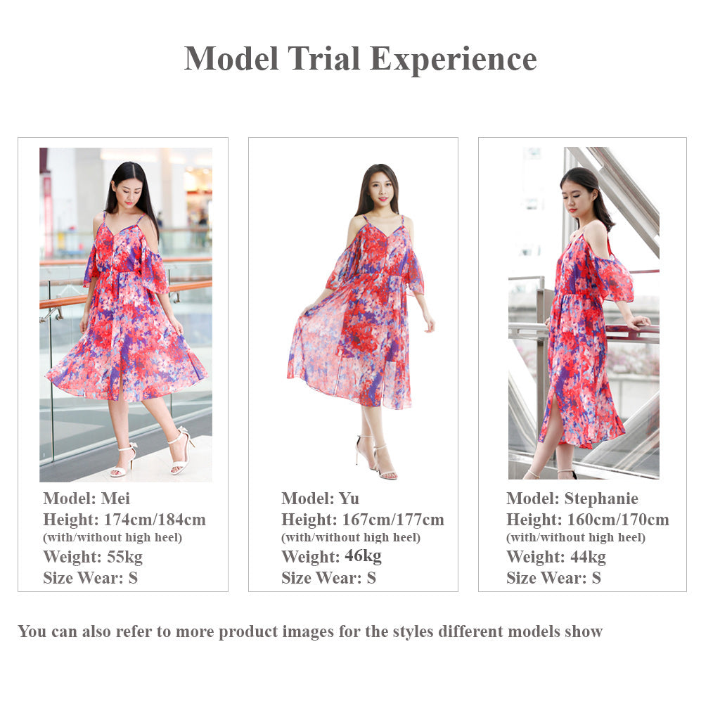 Floral Off Shoulder Midi Dress with Spaghetti Strap model show