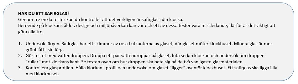 Hur vet man om man har ett safirglas på klockan?