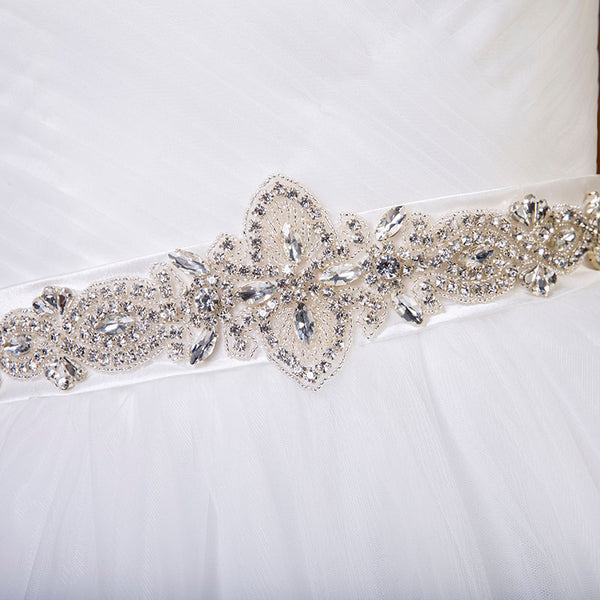 Tulle A Line Wedding Gown with Sweetheart Neckline & Embellished Belted Waist