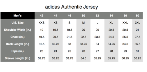 adidas hockey jersey size chart