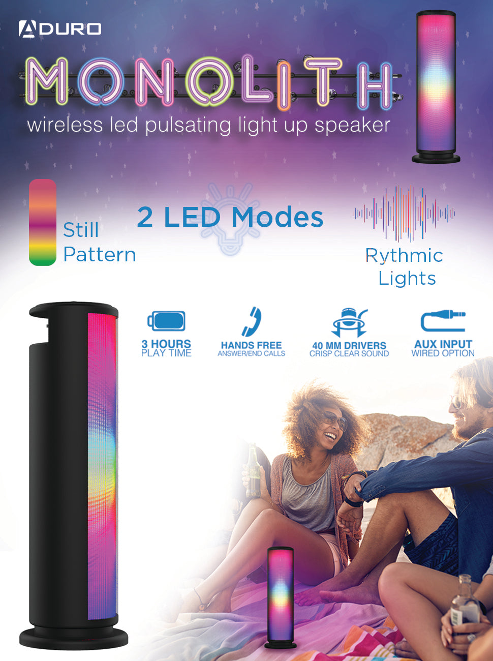 MONOLITH LED TOWER SHAPED PARTY WIRELESS SPEAKER