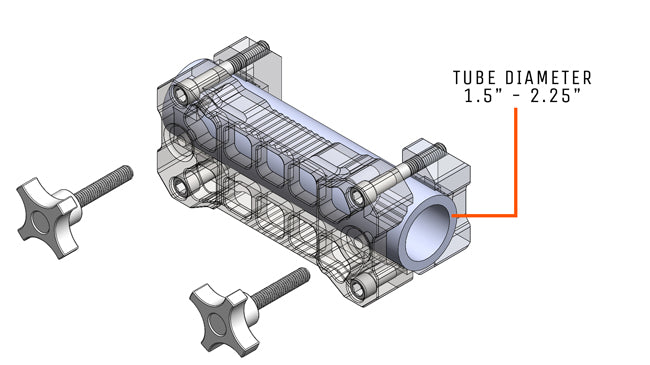 3D wire-frame Mega Mount installed on tube