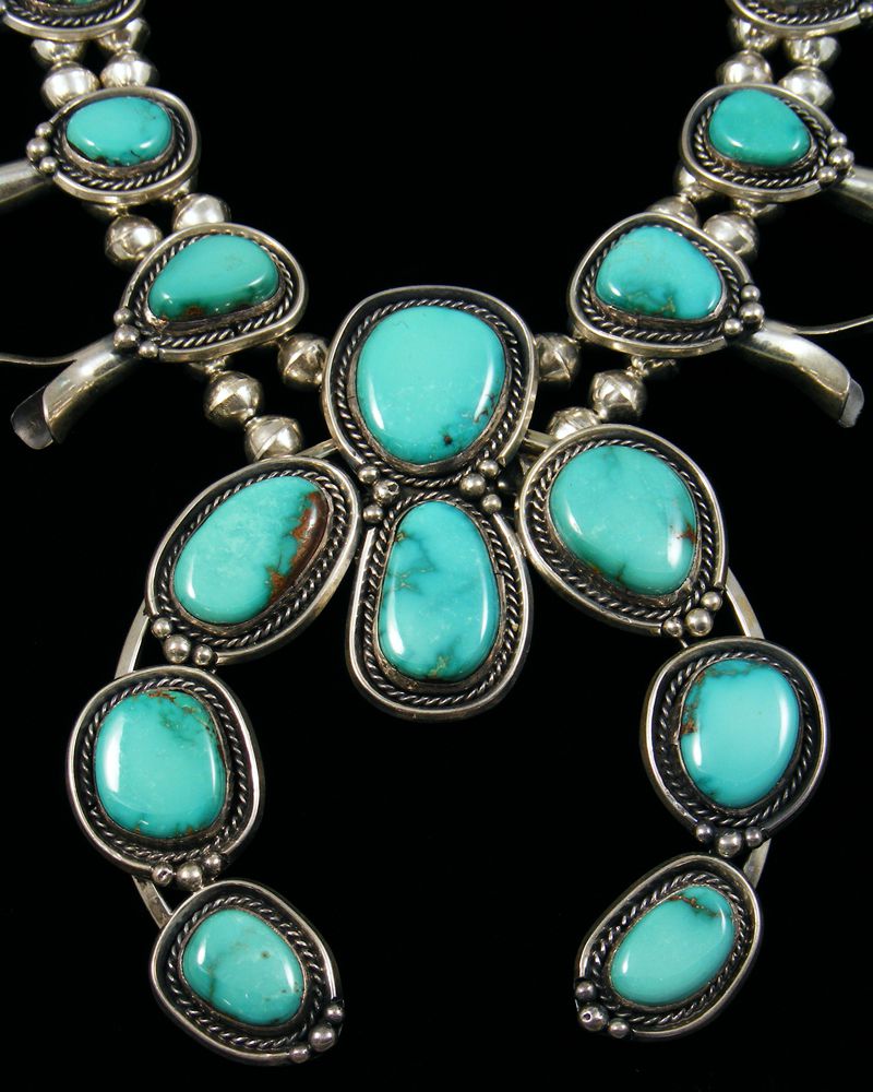 Fox Turquoise Squash Blossom Necklace