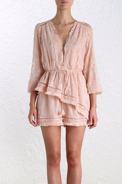 pink fringe playsuit