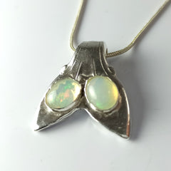 Opal mermaid tail silverware pendant