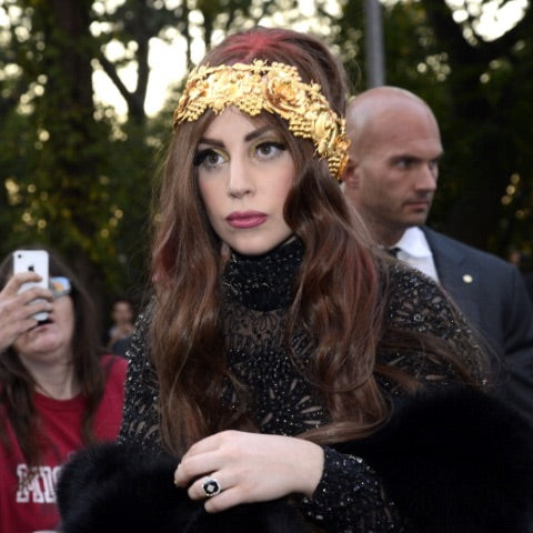 Lady Gaga: Custom Fame Perfume crown for the Guggenheim Museum launch