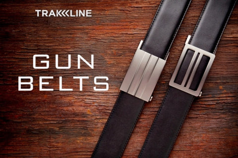 Trakline EDC gun belts by Kore Essentials.  Concealed carry leather gun belts with no-holes. X1 & X2 models shown.