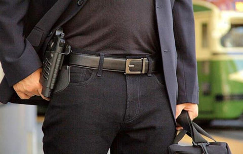 Trakline Gun Belt with holster and sidearm by Kore Essentials.  X3 with black reinforced poly-core. 