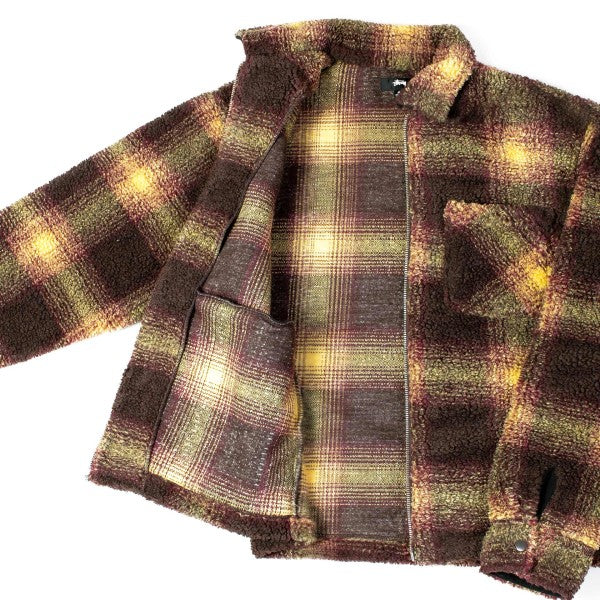 完売完売ステューシー Shadow Plaid Sherpa Zip Shirt アウター