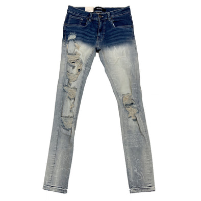 Solutus Premium Ripped Graffiti Design Jean (Acid Blue)