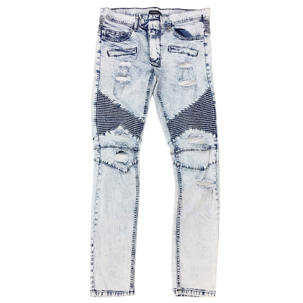 KDNK ICE BLUE Ripped Biker Denim Jean - Fashion Landmarks