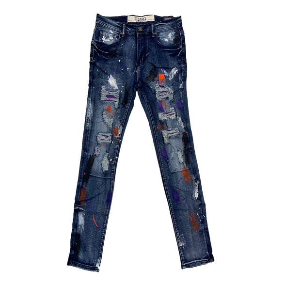 R3bel Paint Ripped Jean (Dark Indigo)