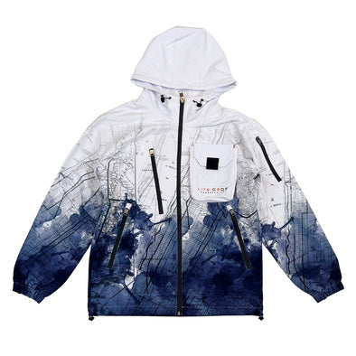 Life Code Heavy Map Windbreaker Jacket (White/Navy)