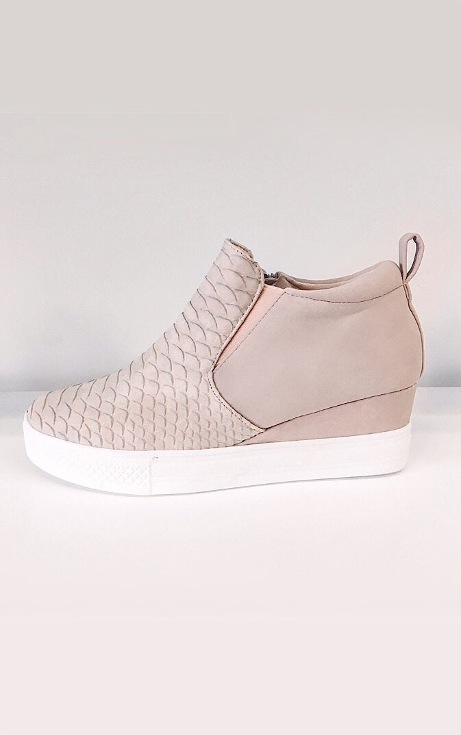 Doll House Blush Reptile Wedge Sneakers 