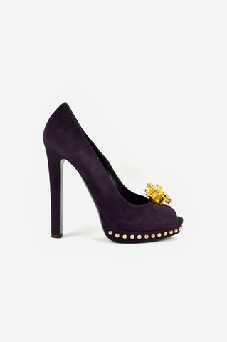 Beige Lambskin Black Grosgrain Toe Cap Slingbacks