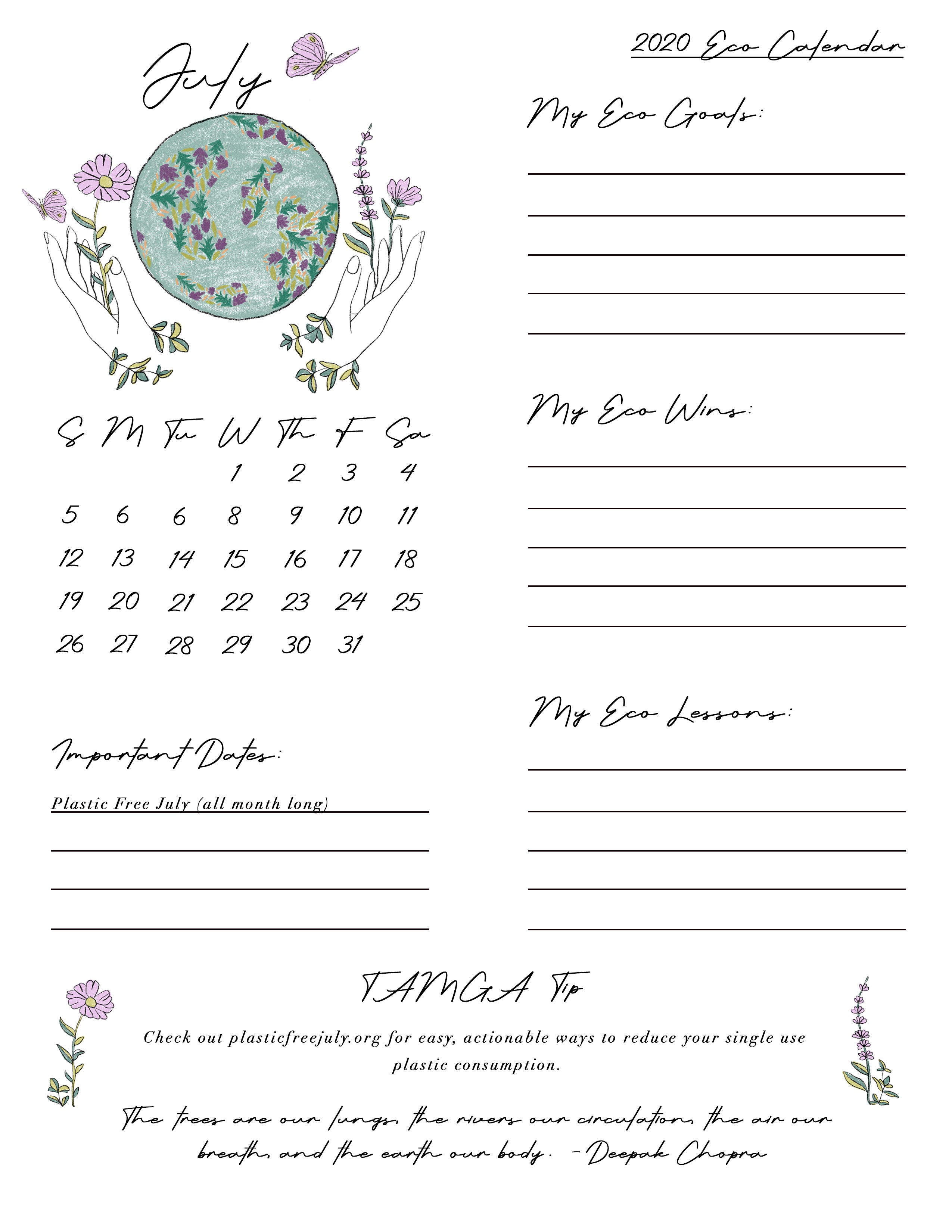 July Eco Calendar TAMGA