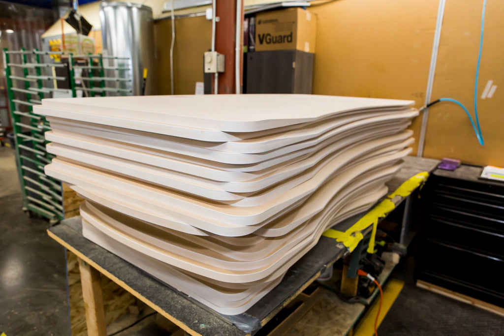 FSC certified MDF planks shaped at MojoDesk factory