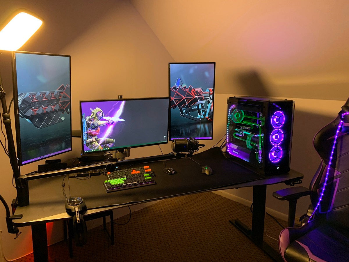 Gaming room setup desk sit-stand