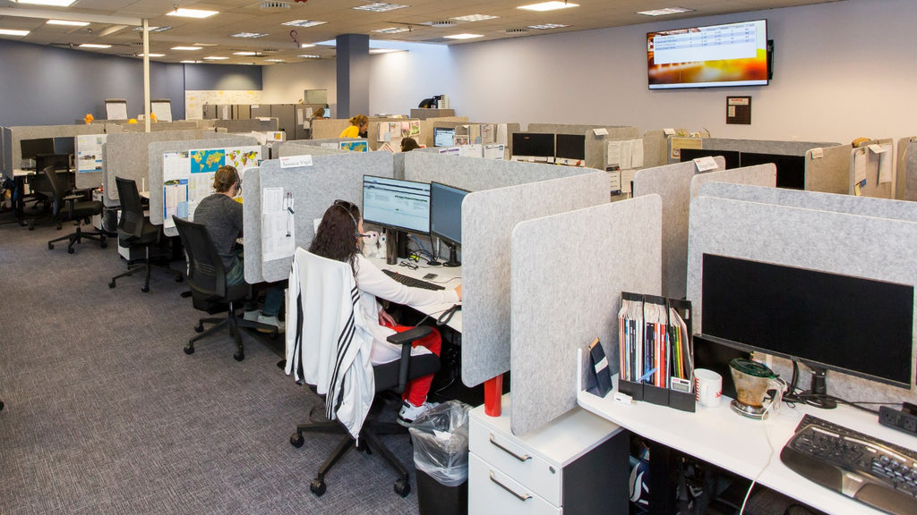 Modern Call Center - Privacy Panels Standing Desks