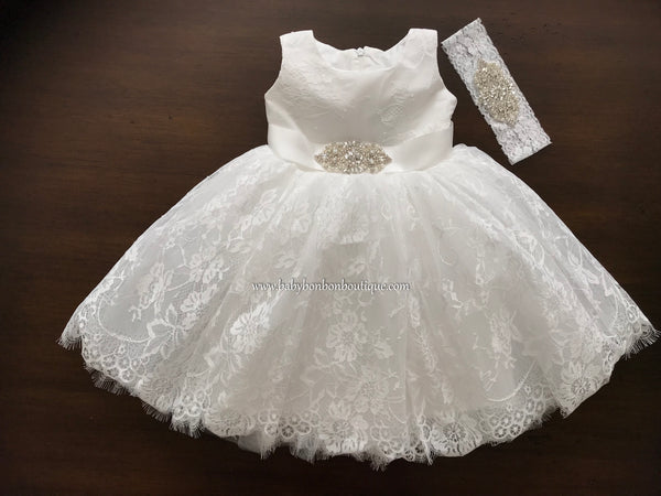 white lace baptism dress