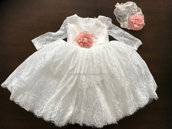 long sleeve lace christening dress