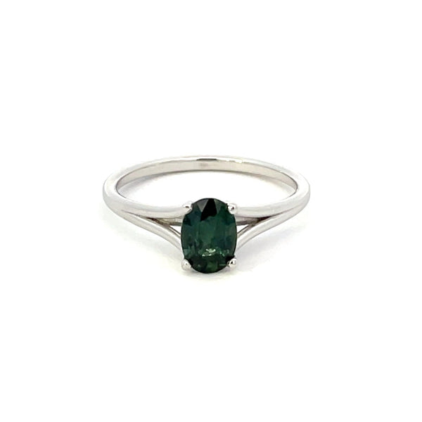 'Bespoke' Platinum Teal Green Sapphire Ring | 0.90ct | SZ 6.5 |