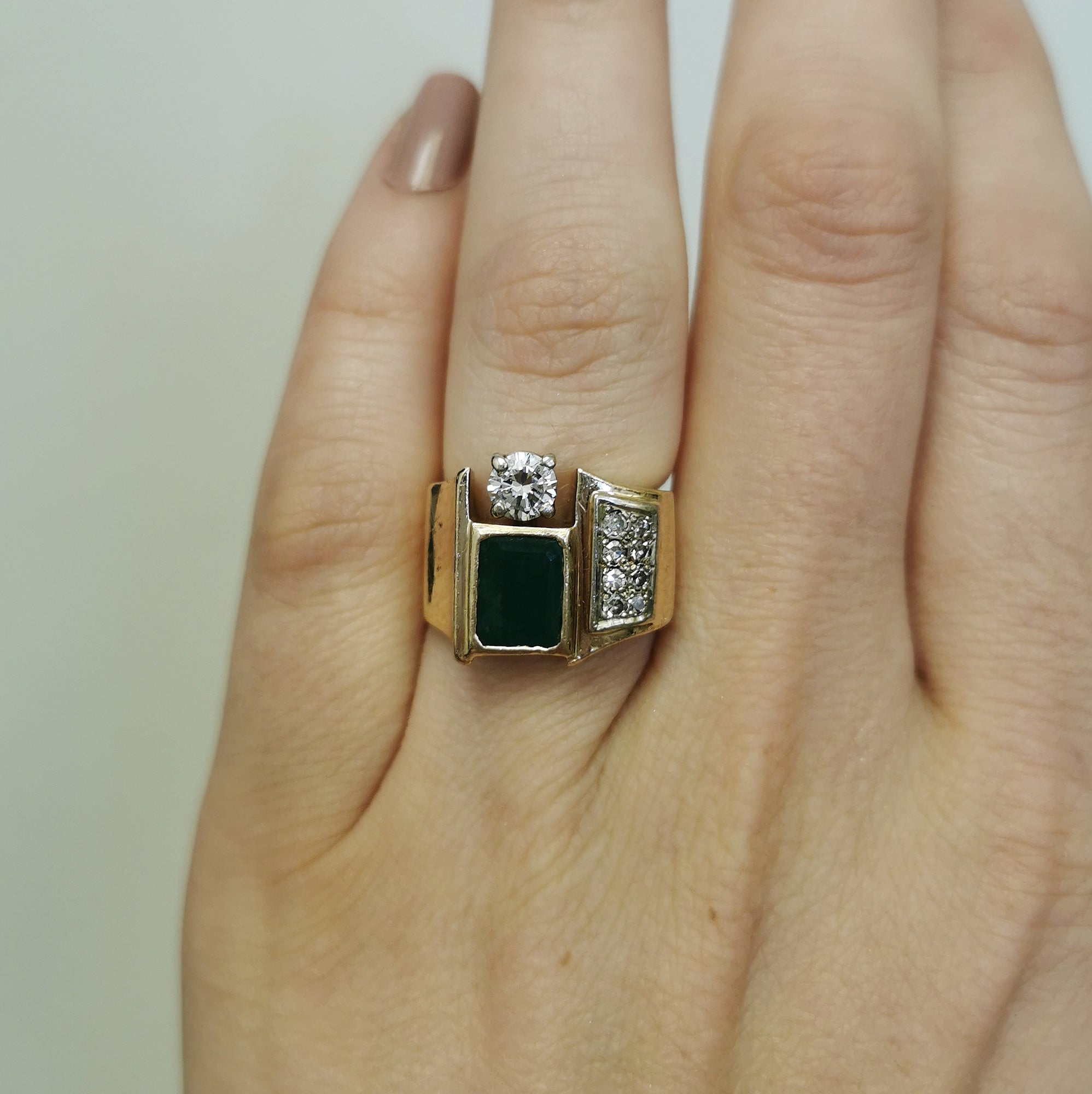 Emerald & Diamond Cocktail Ring | 1.50ct, 0.58ctw | SZ 5.5 |