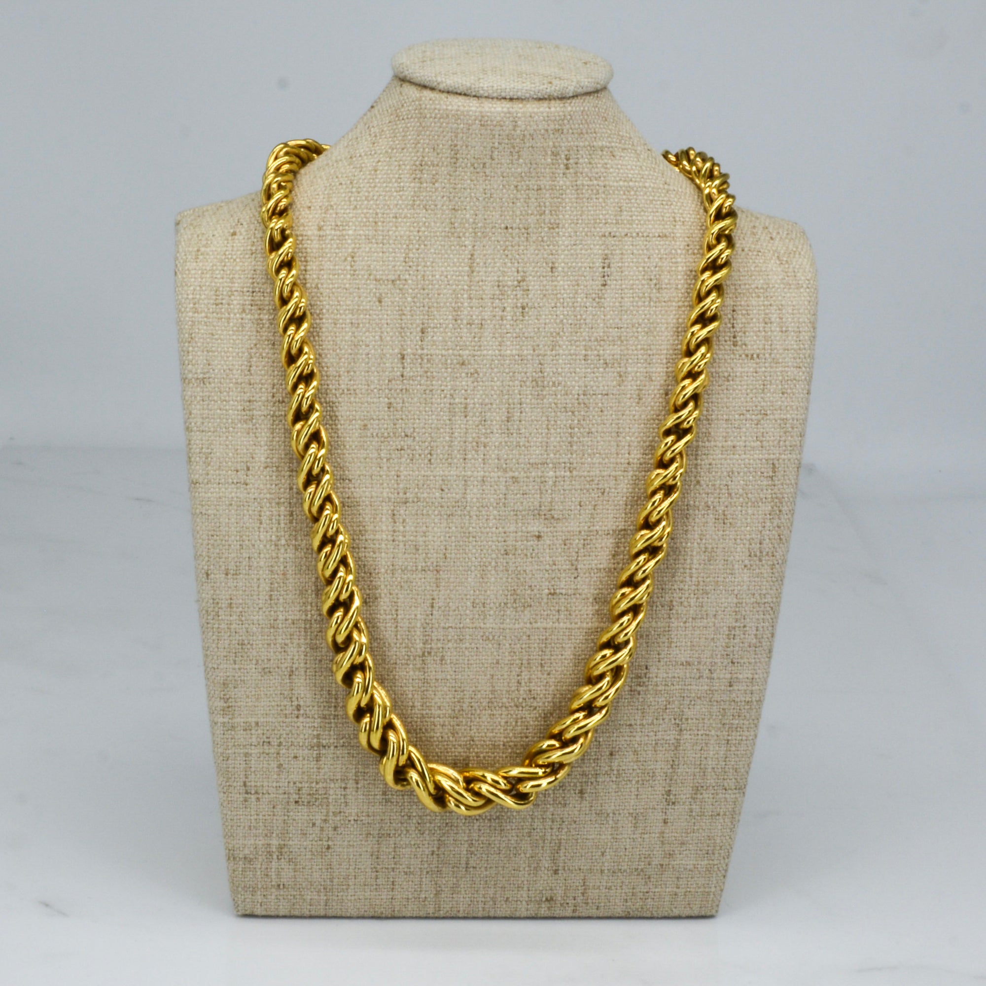 'Birks' Hollow Yellow Gold Chain Necklace | 17