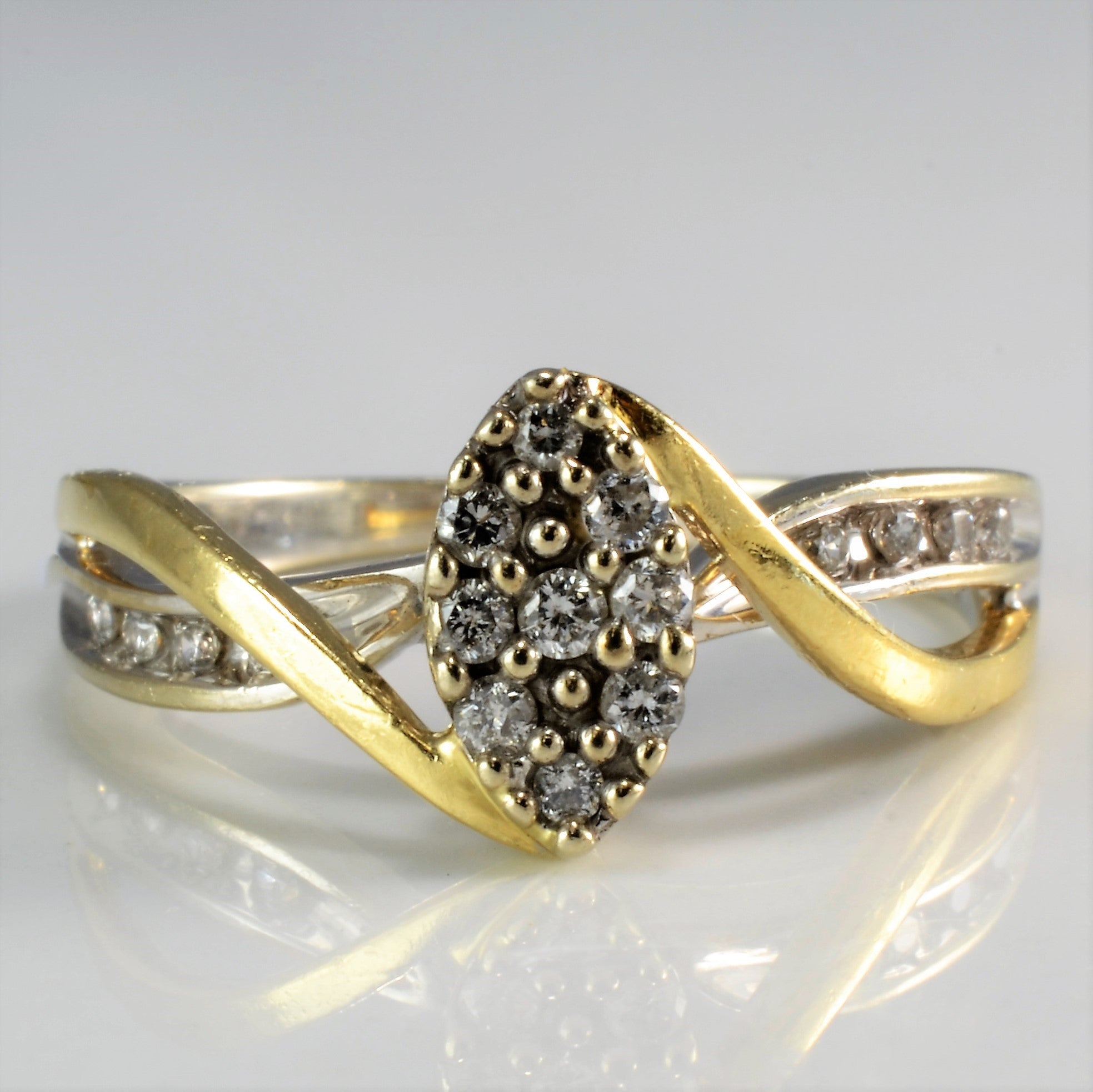 Two Tone Bypass Marquise Cluster Diamond Ring | 0.17 ctw, SZ 7 |