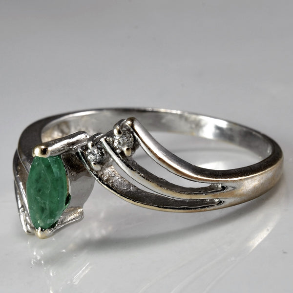 Beautiful Bypass Emerald & Diamond Ring | 0.04 ctw, SZ 6.75 |