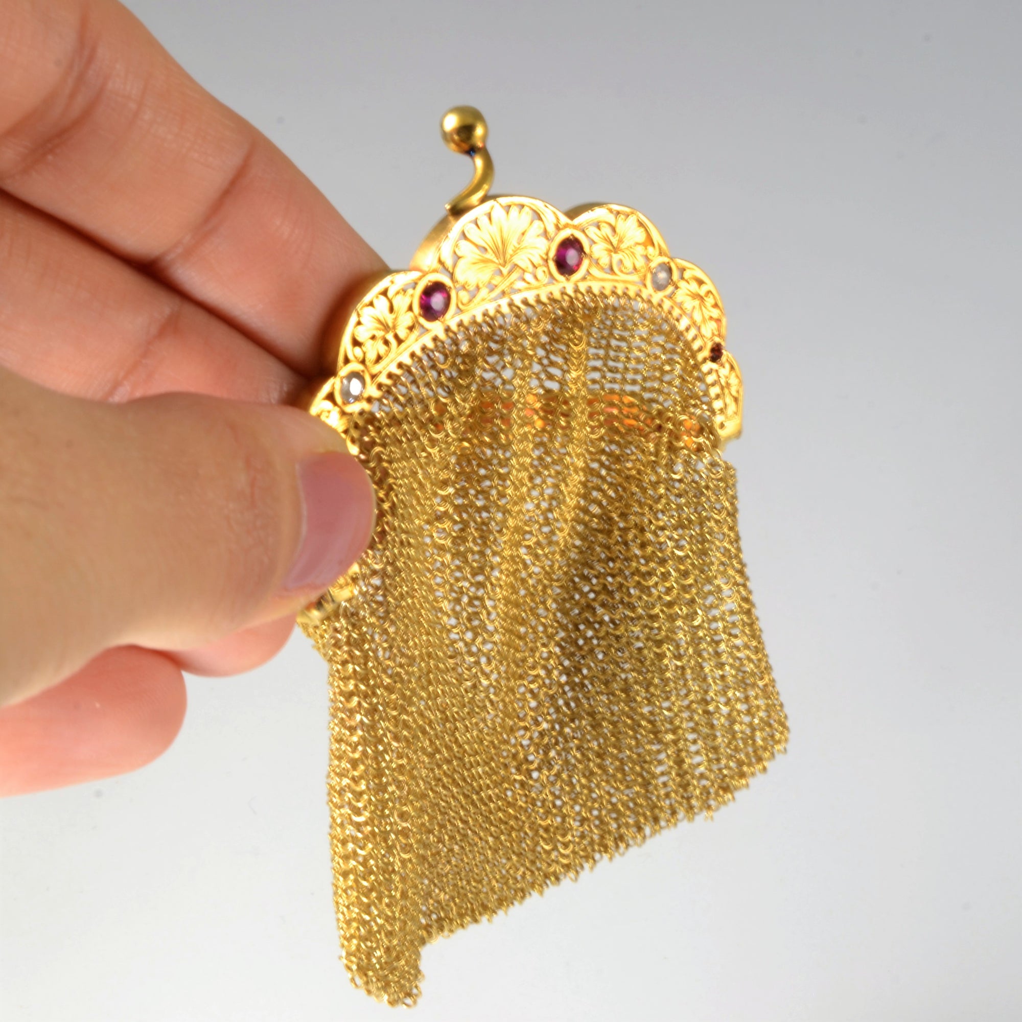 Victorian Era Woven Gold Reticule | 0.15ctw, 0.42ctw |