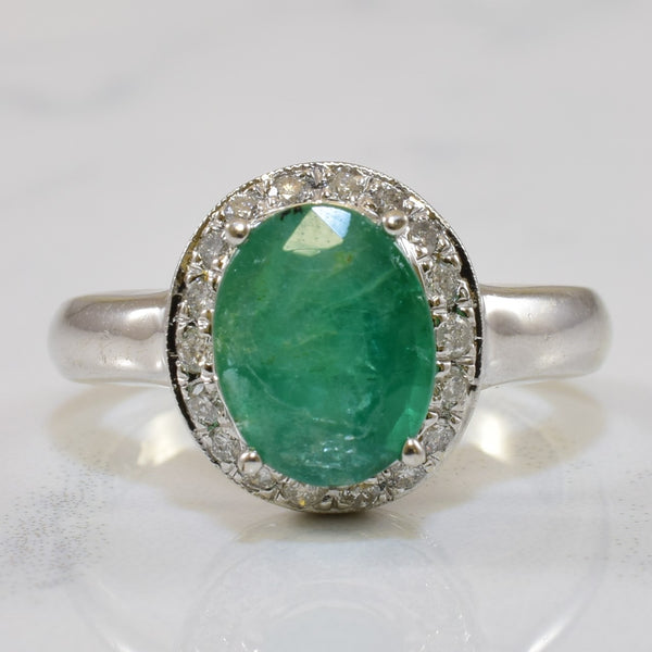 Emerald & Diamond Halo Engagement Ring | 1.60ct, 0.18ctw | SZ 5.5 |