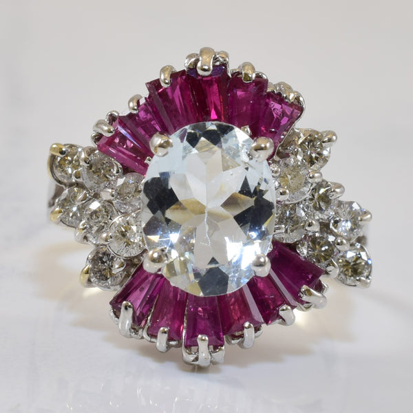 Aquamarine & Ruby Cocktail Ring | 1.40ct, 0.73ctw, 0.42ctw | SZ 5.5 |