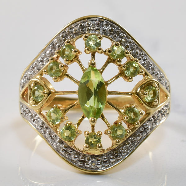 Peridot & Diamond Shield Ring | 0.64ctw, 0.04ctw | SZ 7 |