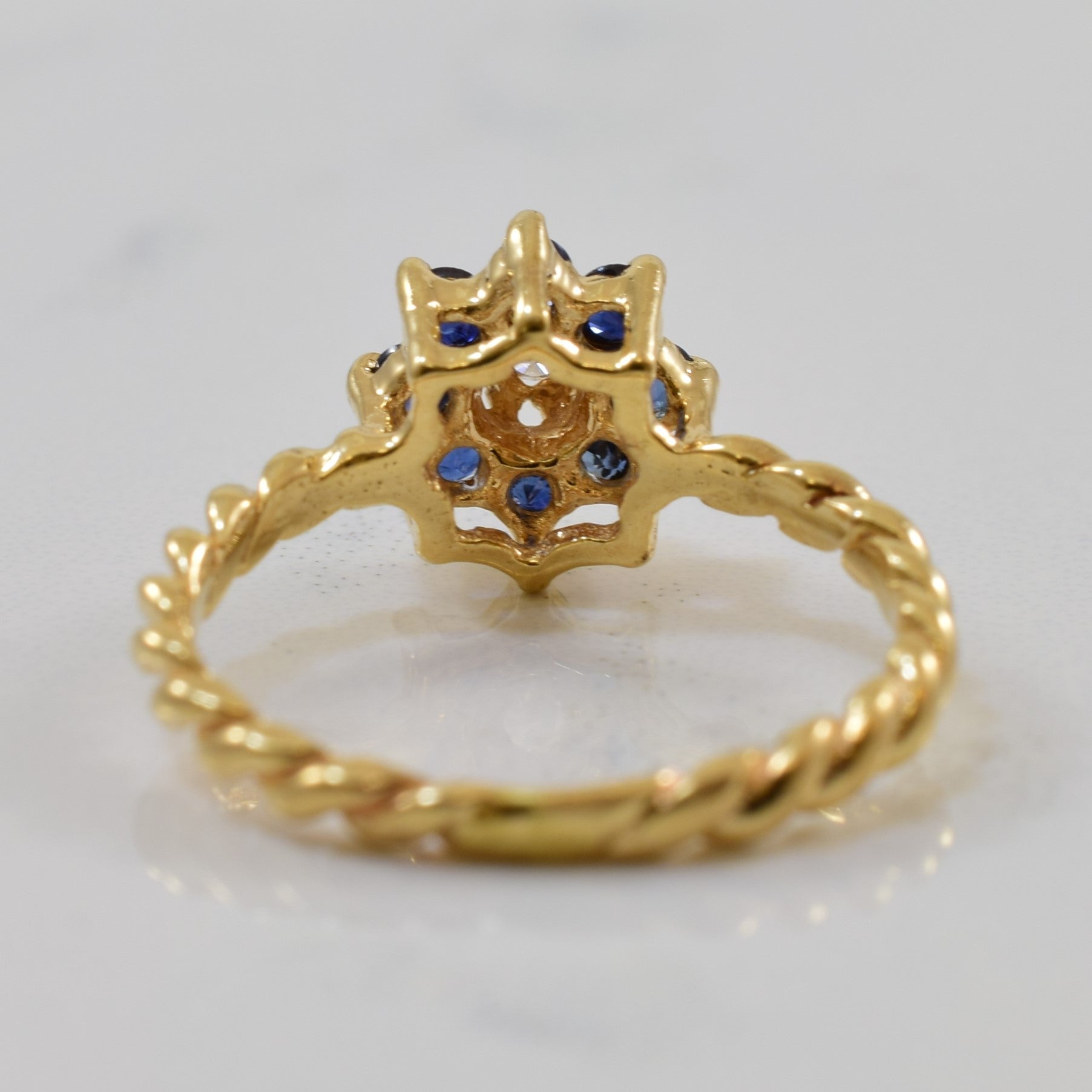 Twisted Band Sapphire Cluster Ring | 0.24ctw, 0.02ctw | SZ 2.5 |