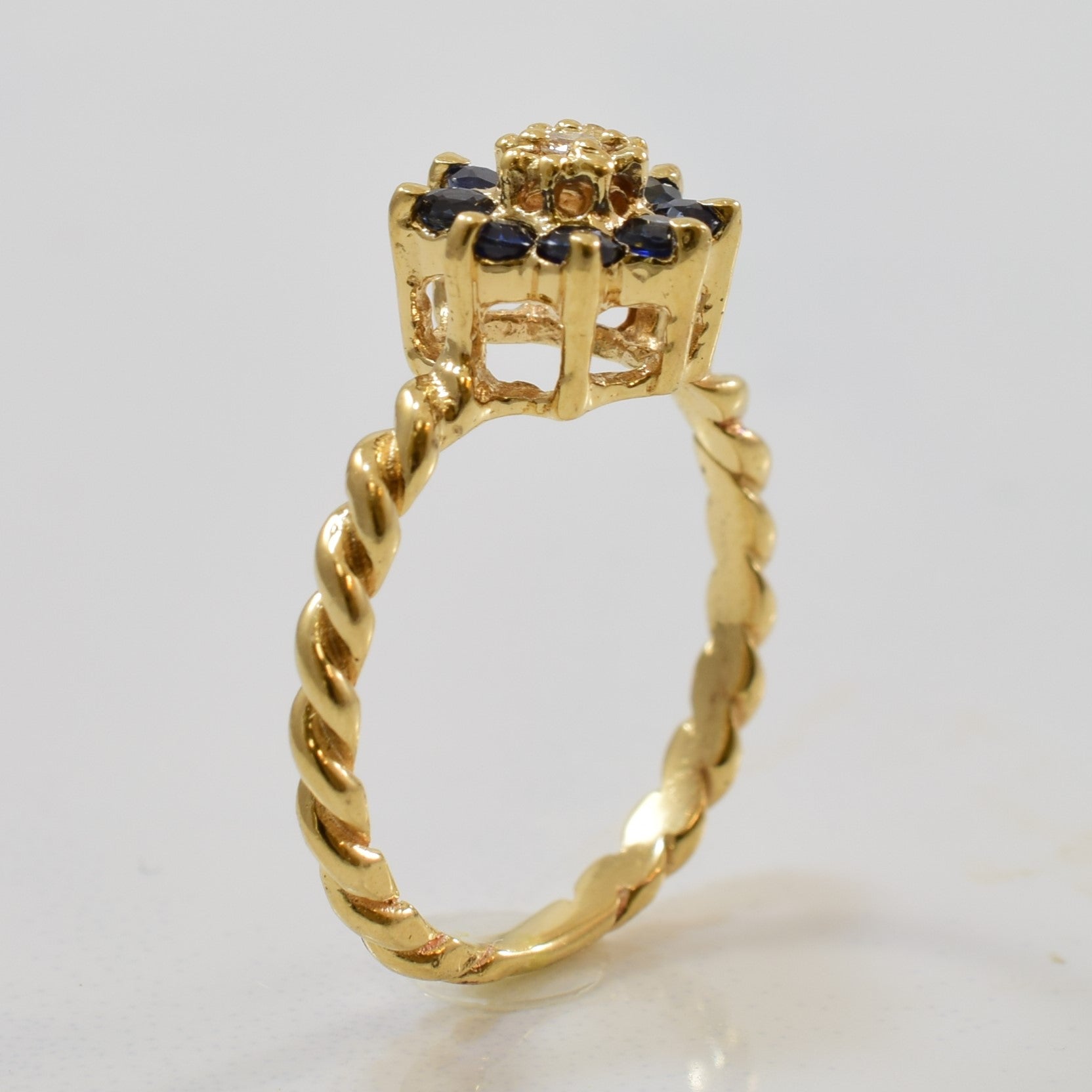 Twisted Band Sapphire Cluster Ring | 0.24ctw, 0.02ctw | SZ 2.5 |