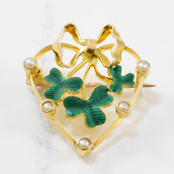 Early Edwardian Era Lucky Clover Heart Brooch | 0.35ctw |