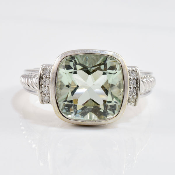 Bezel Set Green Quartz Ring | 0.04ctw, 3.25ct | SZ 7 |