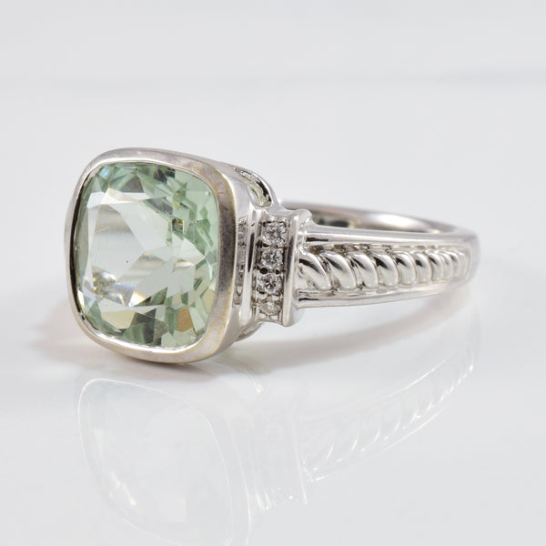 Bezel Set Green Quartz Ring | 0.04ctw, 3.25ct | SZ 7 |