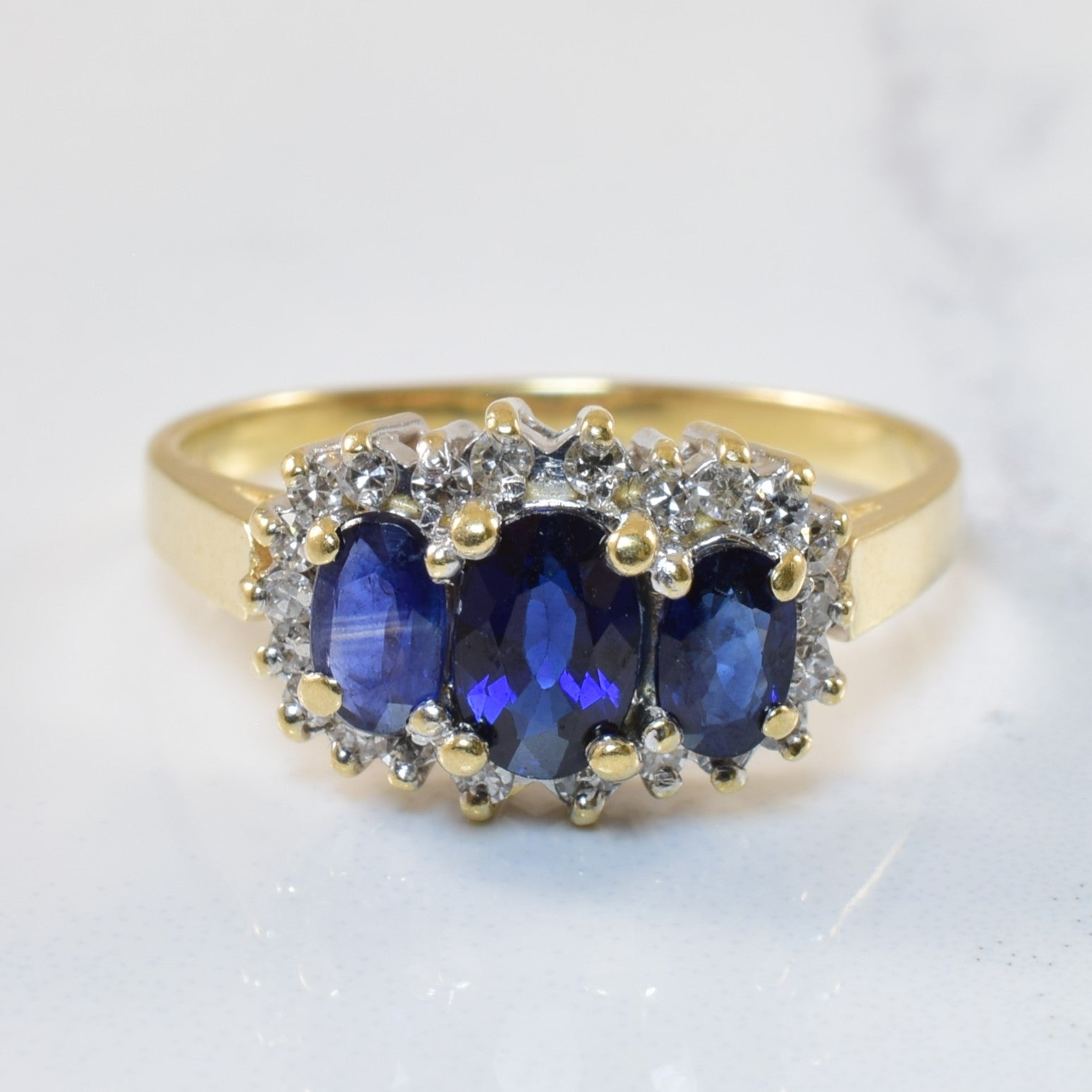 Three Stone Sapphire & Diamond Ring | 1.00ctw, 0.22ctw | SZ 7.5 |