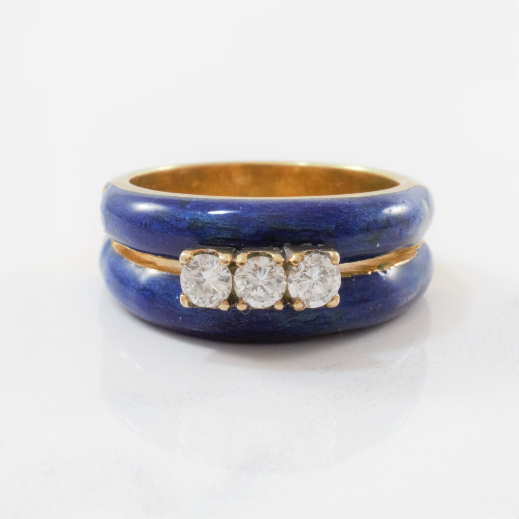 Three Stone Diamond Enamel Ring | 0.27ctw | SZ 4.5 |