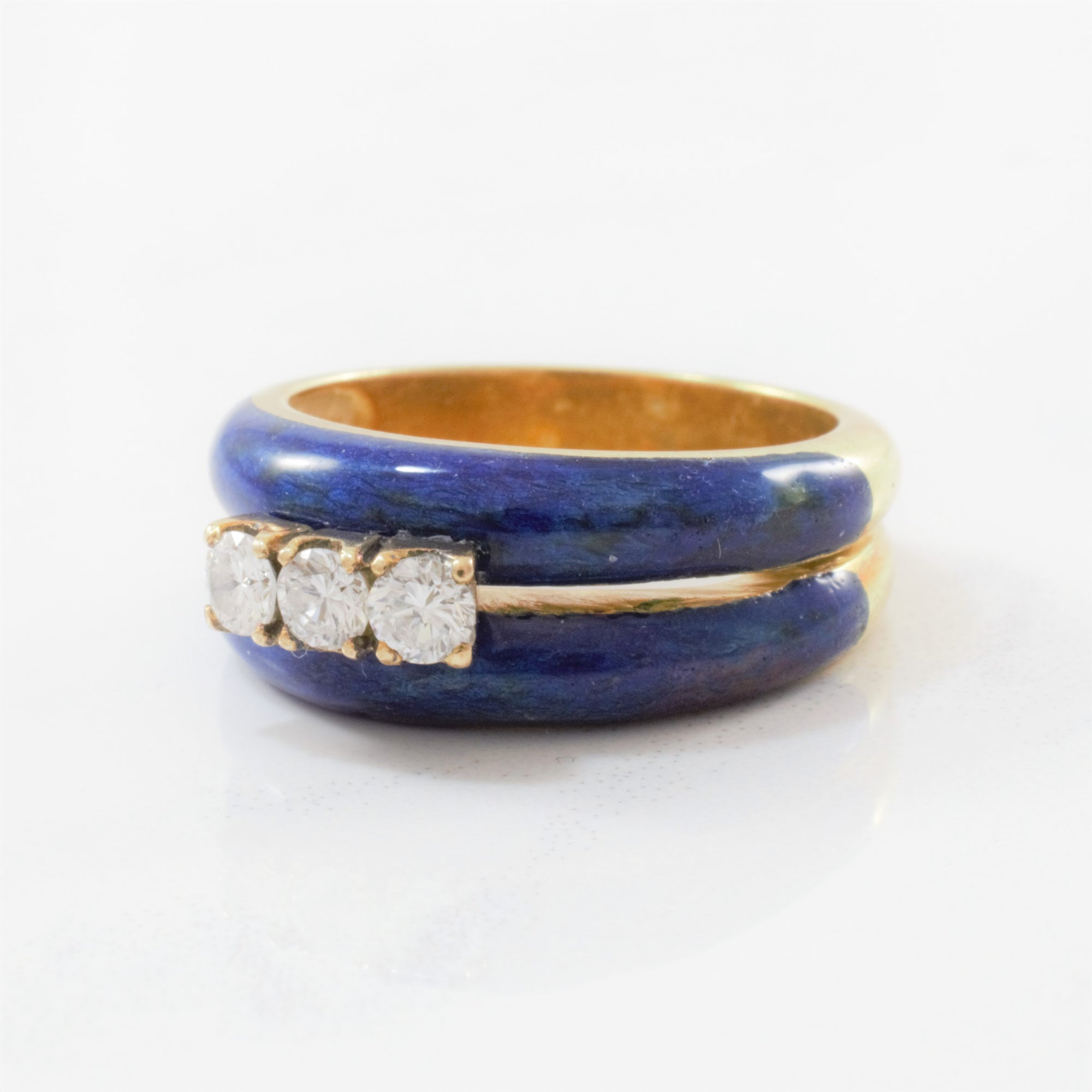 Three Stone Diamond Enamel Ring | 0.27ctw | SZ 4.5 |