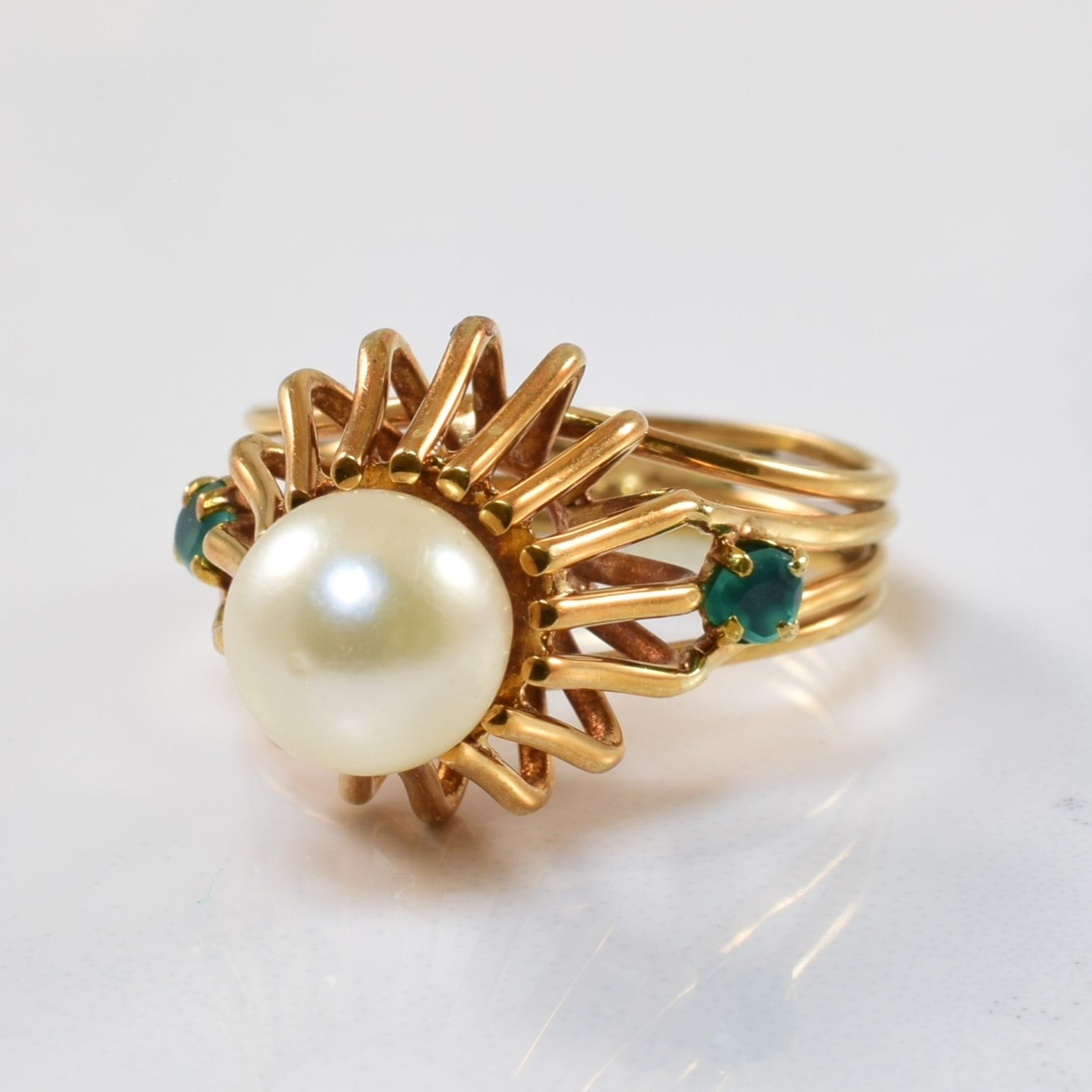 High Set Pearl & Green Onyx Ring | 2.12ct, 0.10ctw | SZ 3.75 |