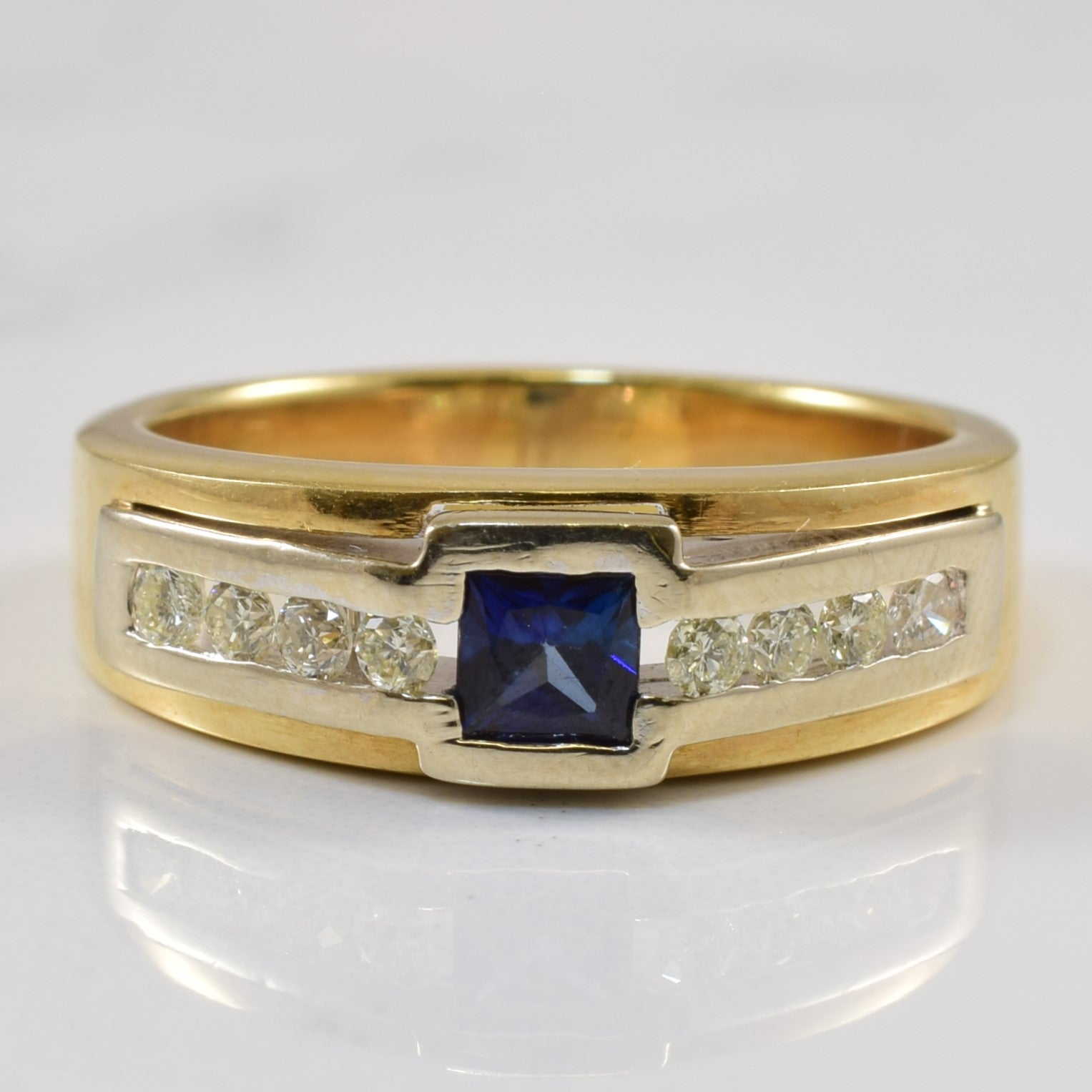 Semi Bezel Synthetic Sapphire & Diamond Ring | 0.43ct, 0.24ctw | SZ 8.75 |