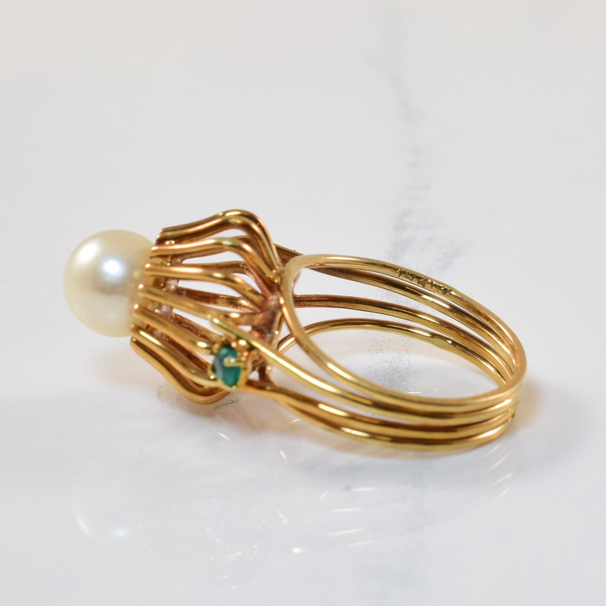 High Set Pearl & Green Onyx Ring | 2.12ct, 0.10ctw | SZ 3.75 |