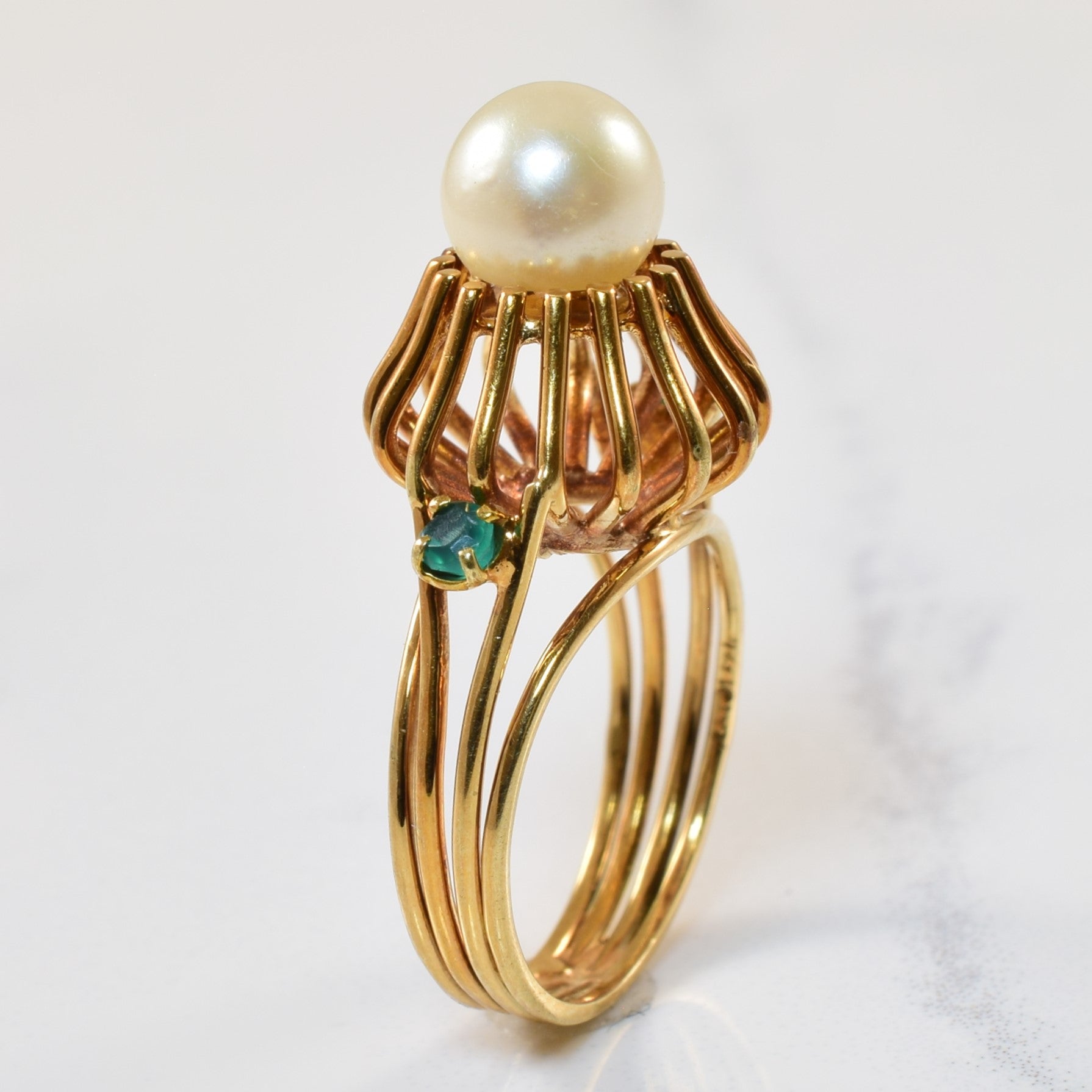 High Set Pearl & Green Onyx Ring | 2.12ct, 0.10ctw | SZ 3.75 |