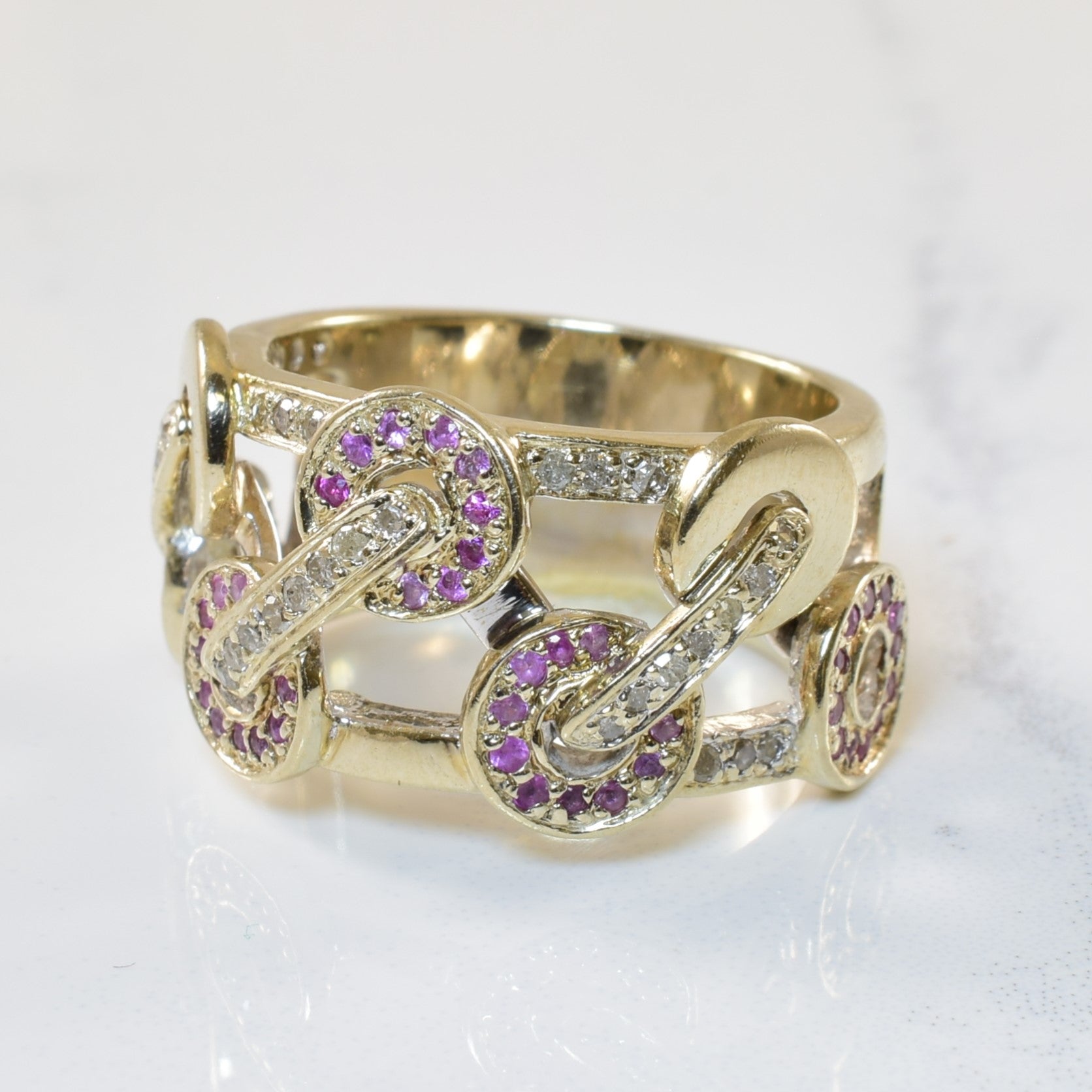 Interlocking Pink Sapphire & Diamond Ring | 0.40ctw, 0.22ctw | SZ 6.5 |