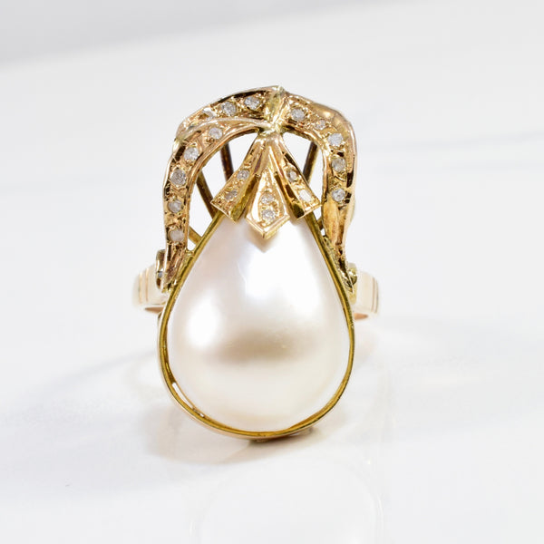 Art Nouveau Era Pearl & Diamond Ring | 0.05 ctw SZ 7 |